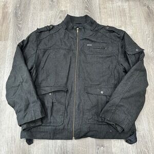 Akademiks Jacket Mens 2XL Y2K Gray Wool Lined‎ Hip Hop Military Field Zip Jacket